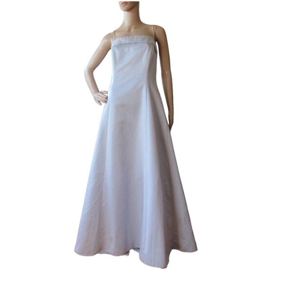 Michaelangelo Women Pale Blue Satin Beaded Spaghetti Strap Maxi Prom Dress  14 - Picture 1 of 5